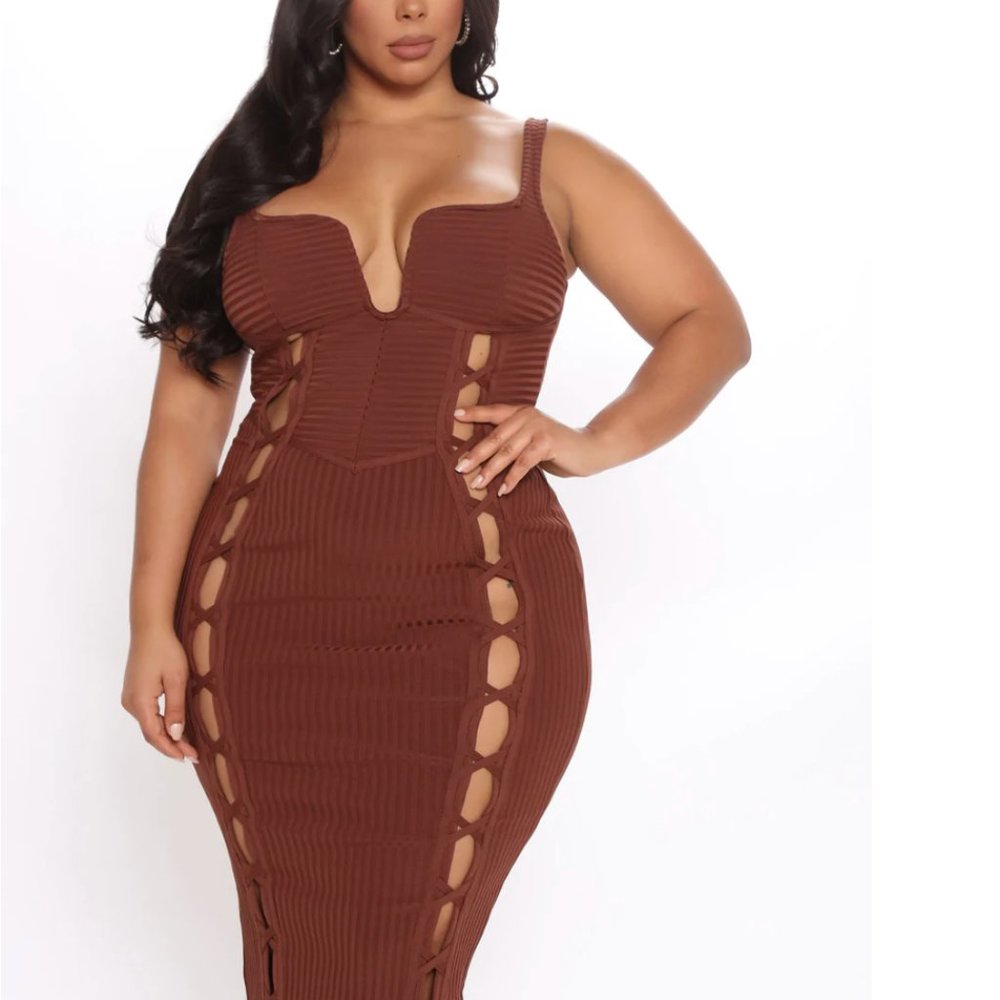 No Cuts Given Bandage Midi Dress - Brown